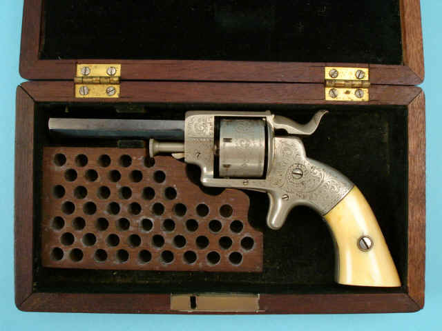 Cased and Engraved Allen Sidehammer Pocket Revolver, with Ivory Grips