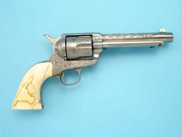 Engraved Colt Single Action Army with Relief-Carved Steerhead Ivory Grips