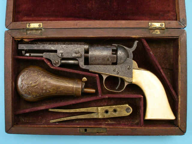 Cased Factory-Engraved Colt Model 1849 Pocket Percussion Revolver