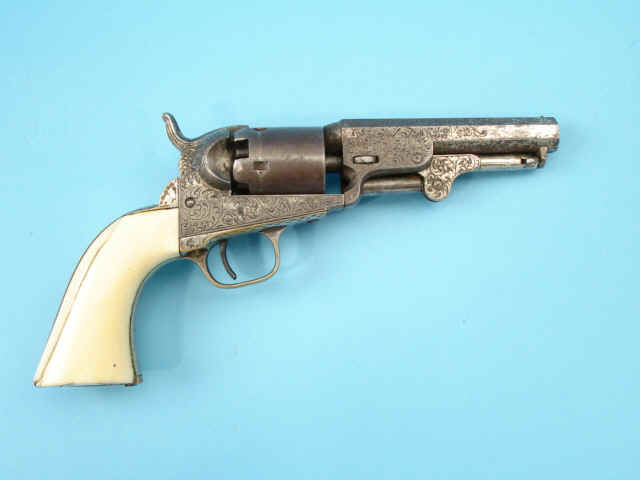 Rare Factory Engraved Colt Model 1849 Pocket Percussion Revolver with Factory Carved "Dragoon" Pattern Ivory Grips