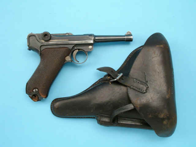 *German DWM Model P-08 Parabellum Semi-Automatic Pistol with Extra Magazine and Black Leather Holster