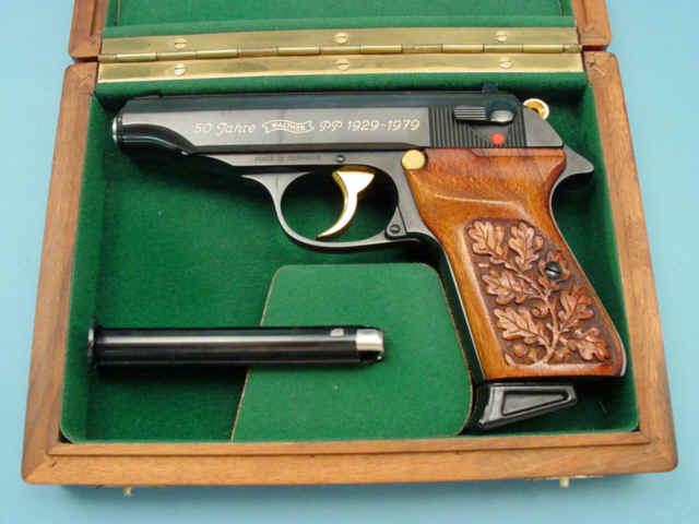 ***Scarce Walther Model PP 50-Year Commemorative Semi-Automatic Pistol in Custom Carved Wood Case