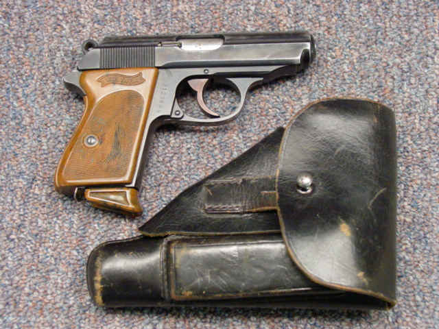 *Walther Model PPK Semi-Automatic Pistol with Extra Magazine and Black Leather Holster