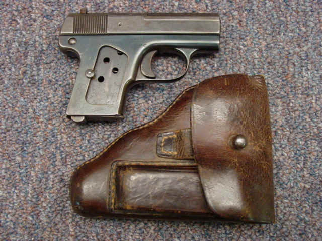 *Dreyse Model 1907 Semi-Automatic Pistol with Extra Magazine and Brown Leather Holster
